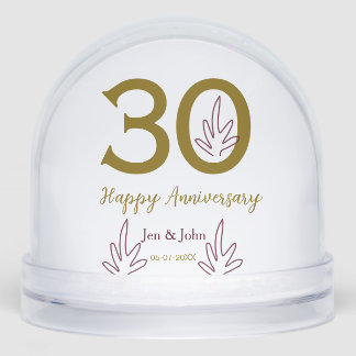 Happy 30th anniversary name date golden red leaf snowglobe