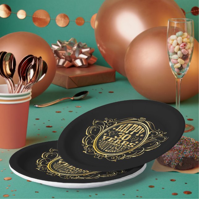 Happy 30th Anniversary party  Paper Plate (Multi)