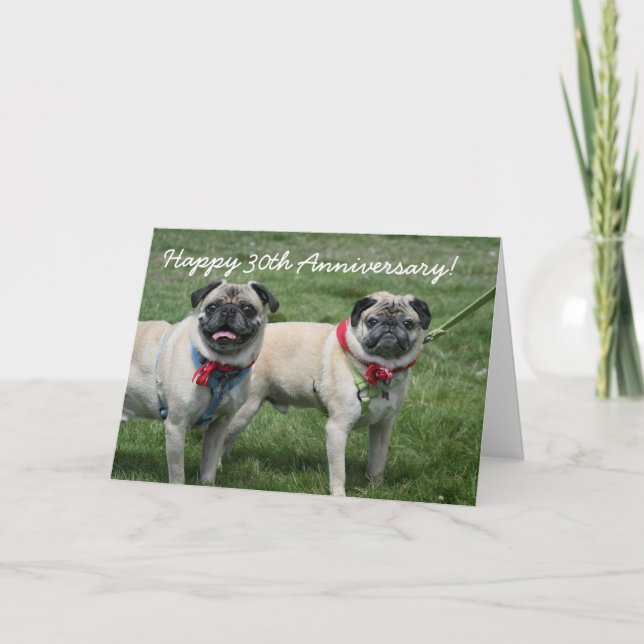 Happy 30th Anniversary pug greeting card (Front)