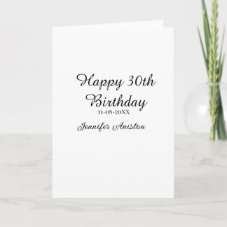 Happy 30th birthday add name date stylish simple card
