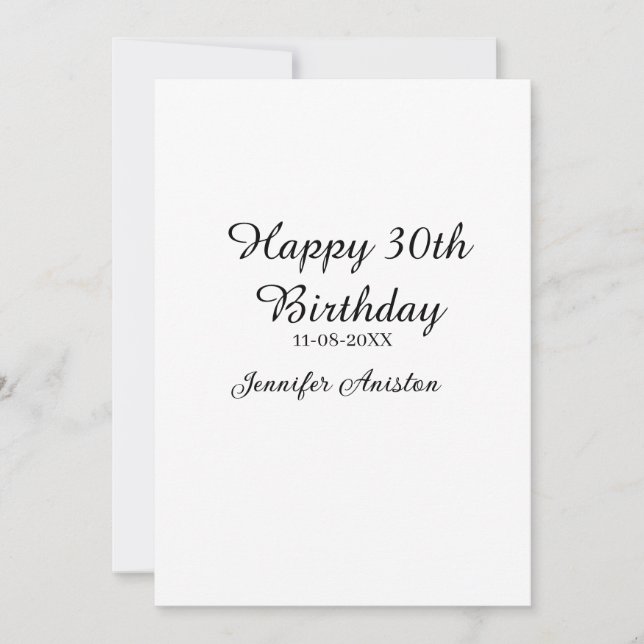 Happy 30th birthday add name date stylish simple  invitation (Front)