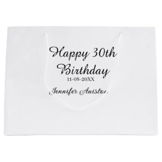 Happy 30th birthday add name date stylish simple  large gift bag