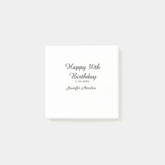 Happy 30th birthday add name date stylish simple post-it notes
