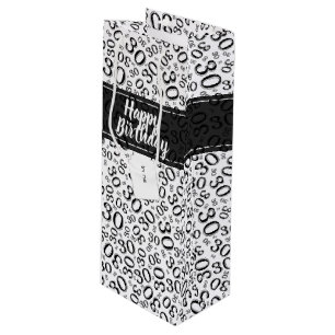 Happy 30th Birthday Black and White Number Pattern Wine Gift Bag