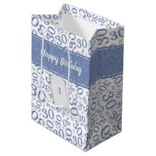 Happy 30th Birthday Blue and White Number Pattern Medium Gift Bag