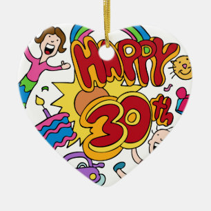 Happy 30th Birthday Cartoon Ceramic Tree Decoration