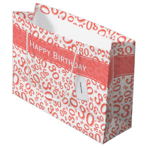 Happy 30th Birthday Coral Random Number Pattern Large Gift Bag