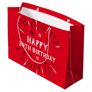 Happy 30th Birthday Fireworks Red Black White Large Gift Bag