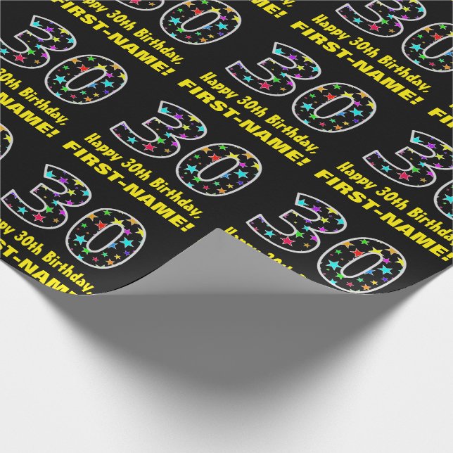 Happy 30th Birthday, Fun Colourful Stars Pattern 3 Wrapping Paper (Corner)