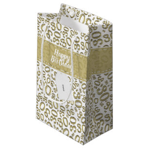 Happy 30th Birthday Gold and White Number Pattern Small Gift Bag