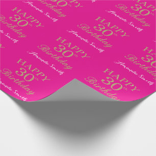 Happy 30th Birthday Gold Glitter and Hot Pink Wrapping Paper