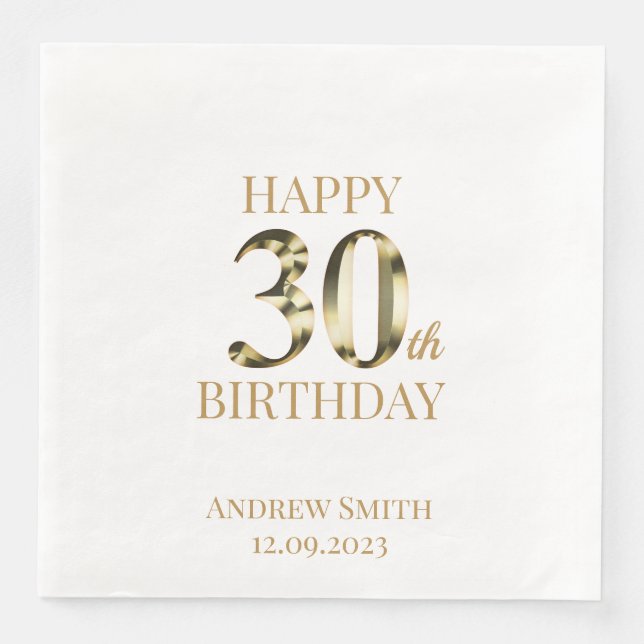 Happy 30th Birthday Golden custom Napkin (Front)