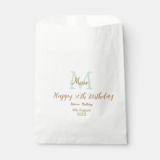 Happy 30th Birthday golden green pastel monogram Favour Bags