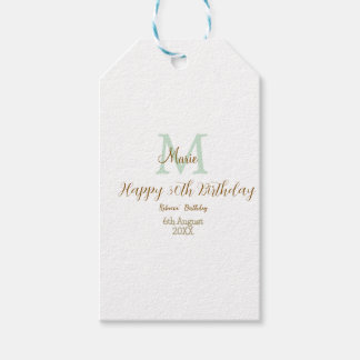 Happy 30th Birthday golden green pastel monogram Gift Tags