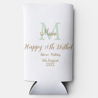 Happy 30th Birthday golden green pastel monogram Seltzer Can Cooler