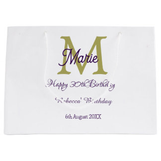 Happy 30th Birthday goldenadd name monogram modern Large Gift Bag