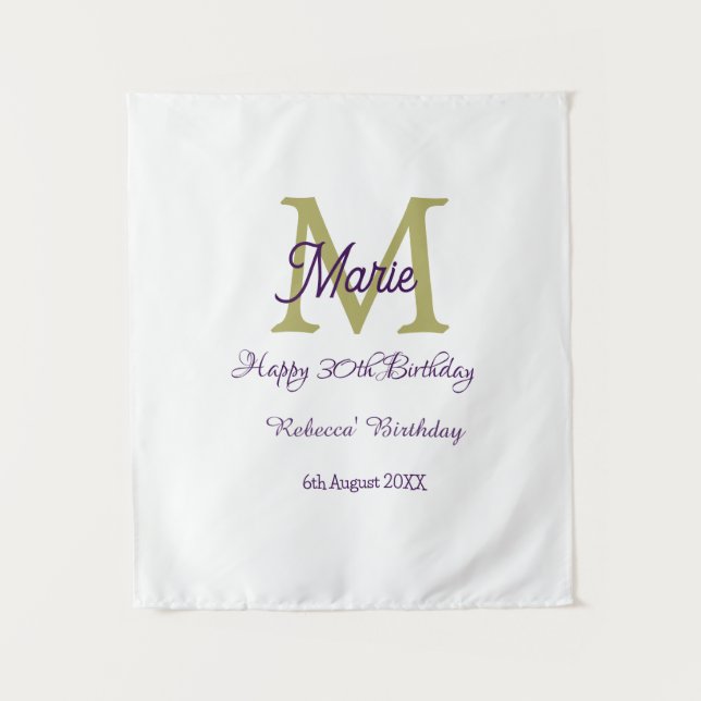 Happy 30th Birthday goldenadd name monogram modern Tapestry (Front)