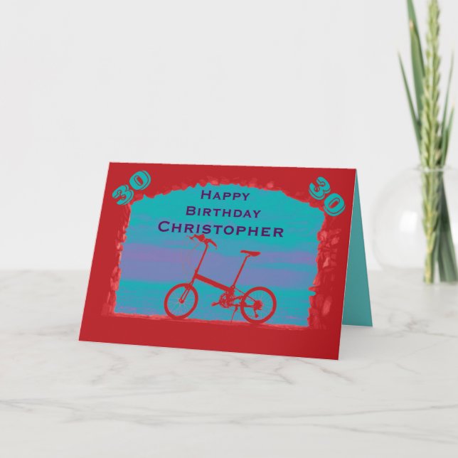 Happy 30th Birthday Greeting Card, Red Bicycle Card (Front)