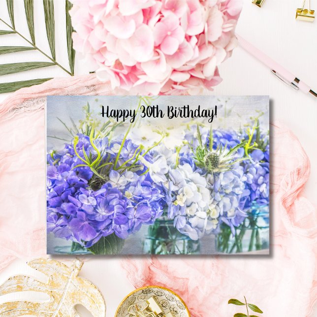 Happy 30th Birthday Hydrangeas Card (Creator Uploaded)
