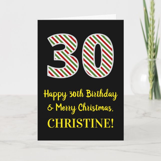 Happy 30th Birthday & Merry Christmas, Custom Name Card (Front)