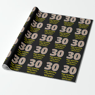 Happy 30th Birthday & Merry Christmas, Custom Name Wrapping Paper