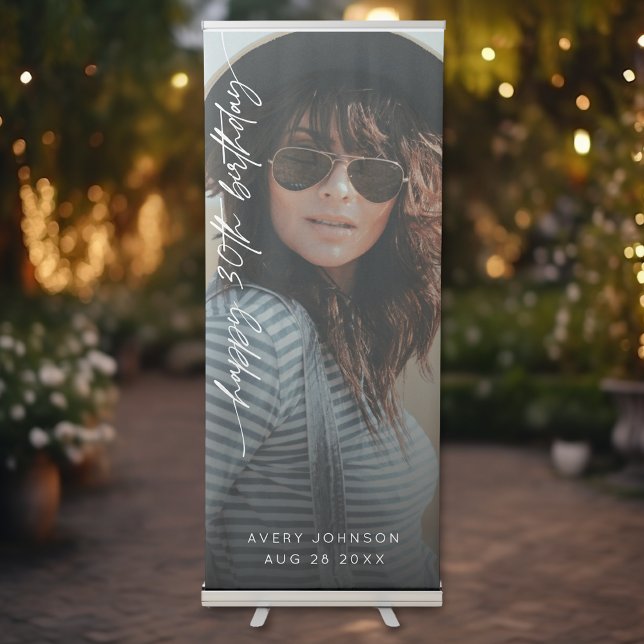 Happy 30th Birthday Minimal Script Photo  Retractable Banner (Creator Uploaded)