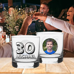 Happy 30th Birthday Name And Photo Whiskey Glass<br><div class="desc">A 30th birthday whiskey glass for your boyfriend,  dad,  brother,  friend or work colleague. Celebrate this milestone birthday with scotch on the rocks in this personalised whiskey tumbler. To edit the text and change the photo click on the personalise button.</div>