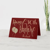 Happy 30th Birthday Name Gold Text Burgundy