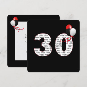 Happy 30th Birthday On Black Invitation