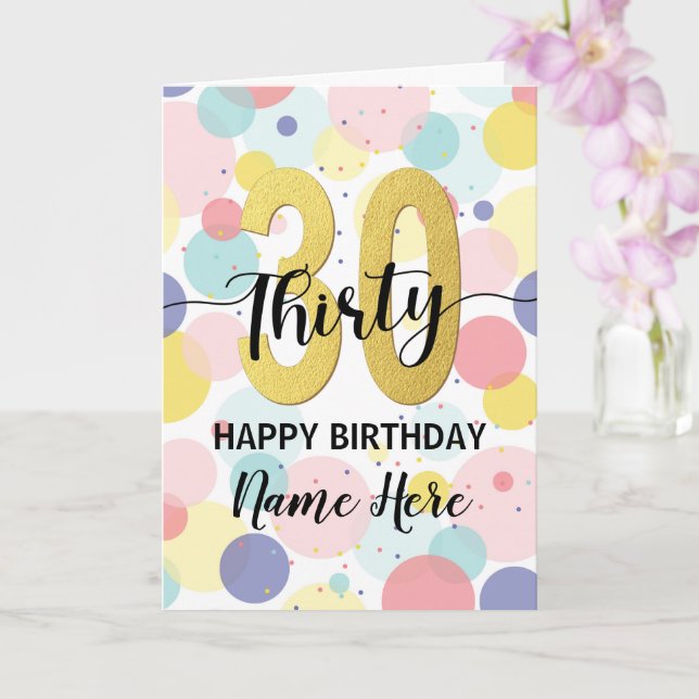 Happy 30th Birthday Pastel Rainbow Gold Woman Card (Orchid)