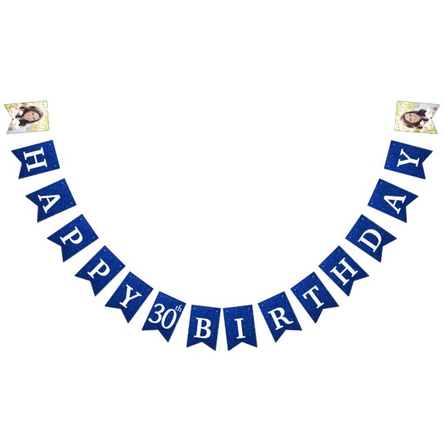 Happy 30th Birthday Photo Blue Glitter Bunting (All)