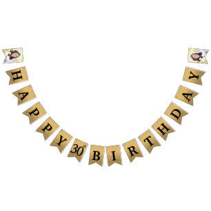 Happy 30th Birthday Photo Gold Glitter Bunting