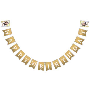 Happy 30th Birthday Photo Gold Glitter Bunting