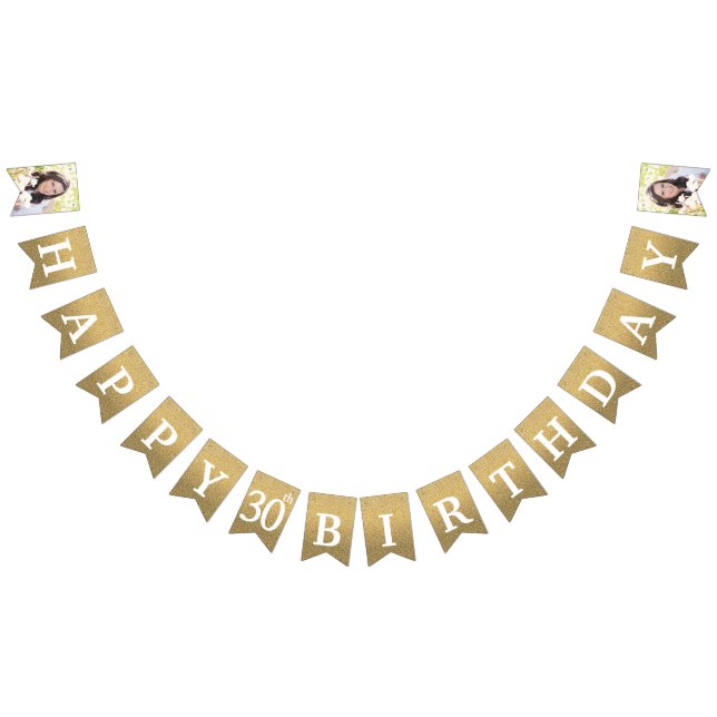 Happy 30th Birthday Photo Gold Glitter Bunting (All)