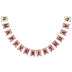 Happy 30th Birthday Photo Rose Gold Glitter Bunting