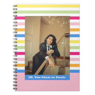 Happy 30th birthday photo stripes colourful modern notebook