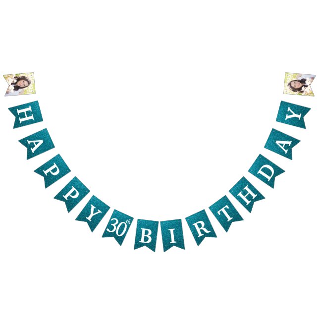 Happy 30th Birthday Photo Teal Glitter Bunting (All)