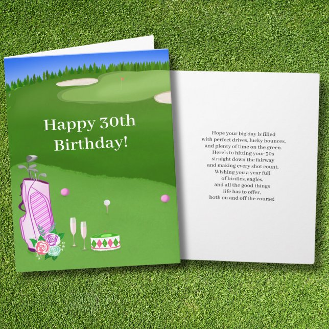 Happy 30th Birthday Pink Golf Bag  Card (Creator Uploaded)