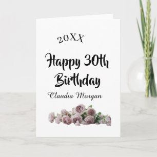 Happy 30th birthday pink white mauve floral name y card