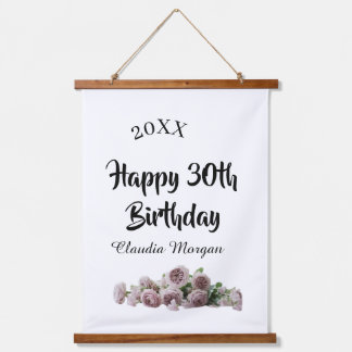Happy 30th birthday pink white mauve floral name y hanging tapestry
