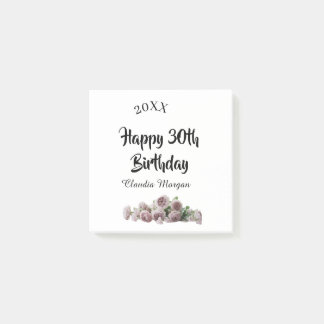 Happy 30th birthday pink white mauve floral name y post-it notes