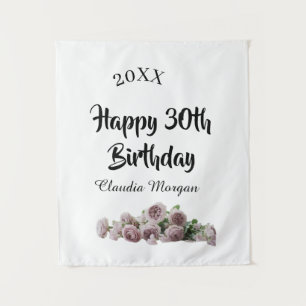 Happy 30th birthday pink white mauve floral name y tapestry