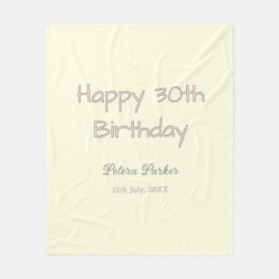 happy 30th birthday pink yellow grey pastel name d fleece blanket