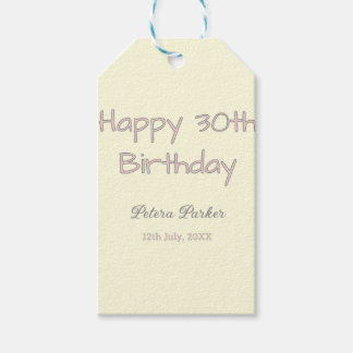 happy 30th birthday pink yellow grey pastel name d gift tags