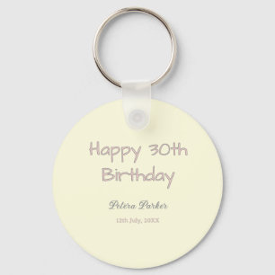 happy 30th birthday pink yellow grey pastel name d key ring