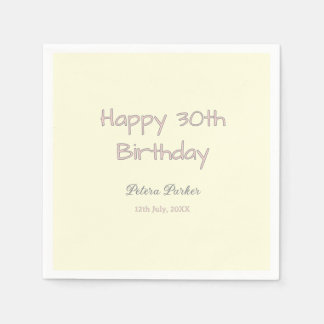 happy 30th birthday pink yellow grey pastel name d napkin
