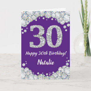 Happy 30th Birthday Purple and Silver Glitter Card