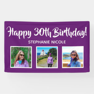 Happy 30th Birthday Purple Personalised Photos Banner