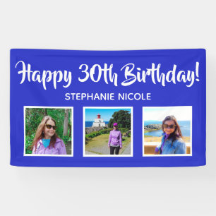Happy 30th Birthday Royal Blue Personalised Photos Banner