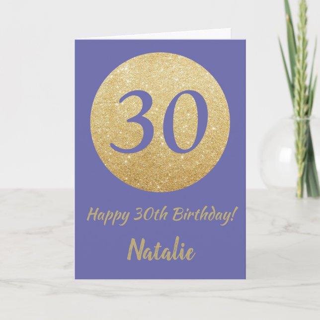 Happy 30th Birthday Very Peri and Gold Glitter Card (Front)